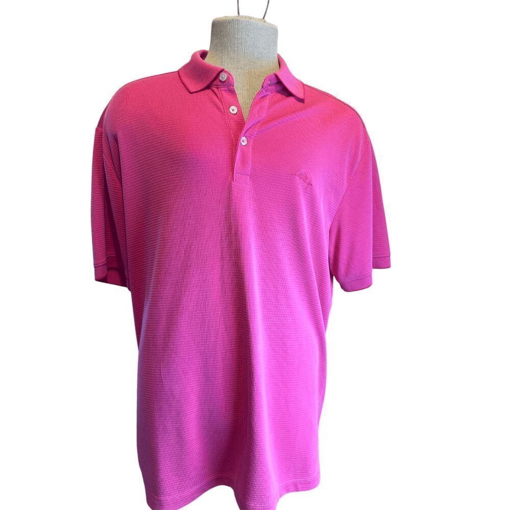 Tommy Bahama Men’s Polo T-Shirt 3/4 Buttons Island Zone Sz XL Hot Pink